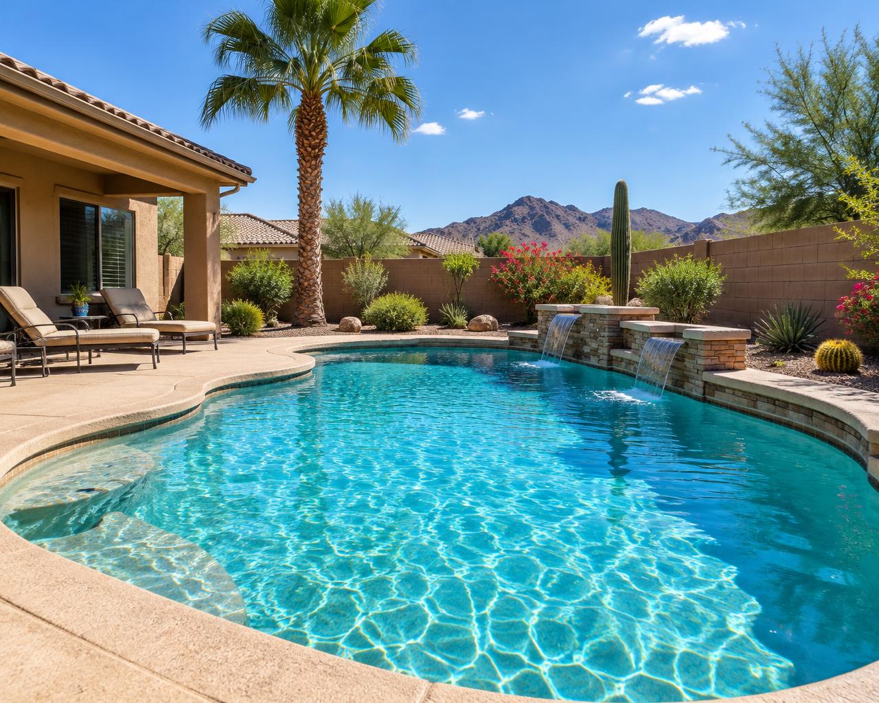 Sparkling clear backyard pool in the Arizona West Valley